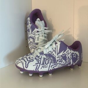 Puma Kids Graphic Purple and White cleats